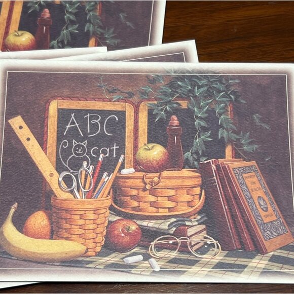 Set Of 8 Longaberger Village Press Note Cards Envelopes Classroom Themed Design - Picture 2 of 4